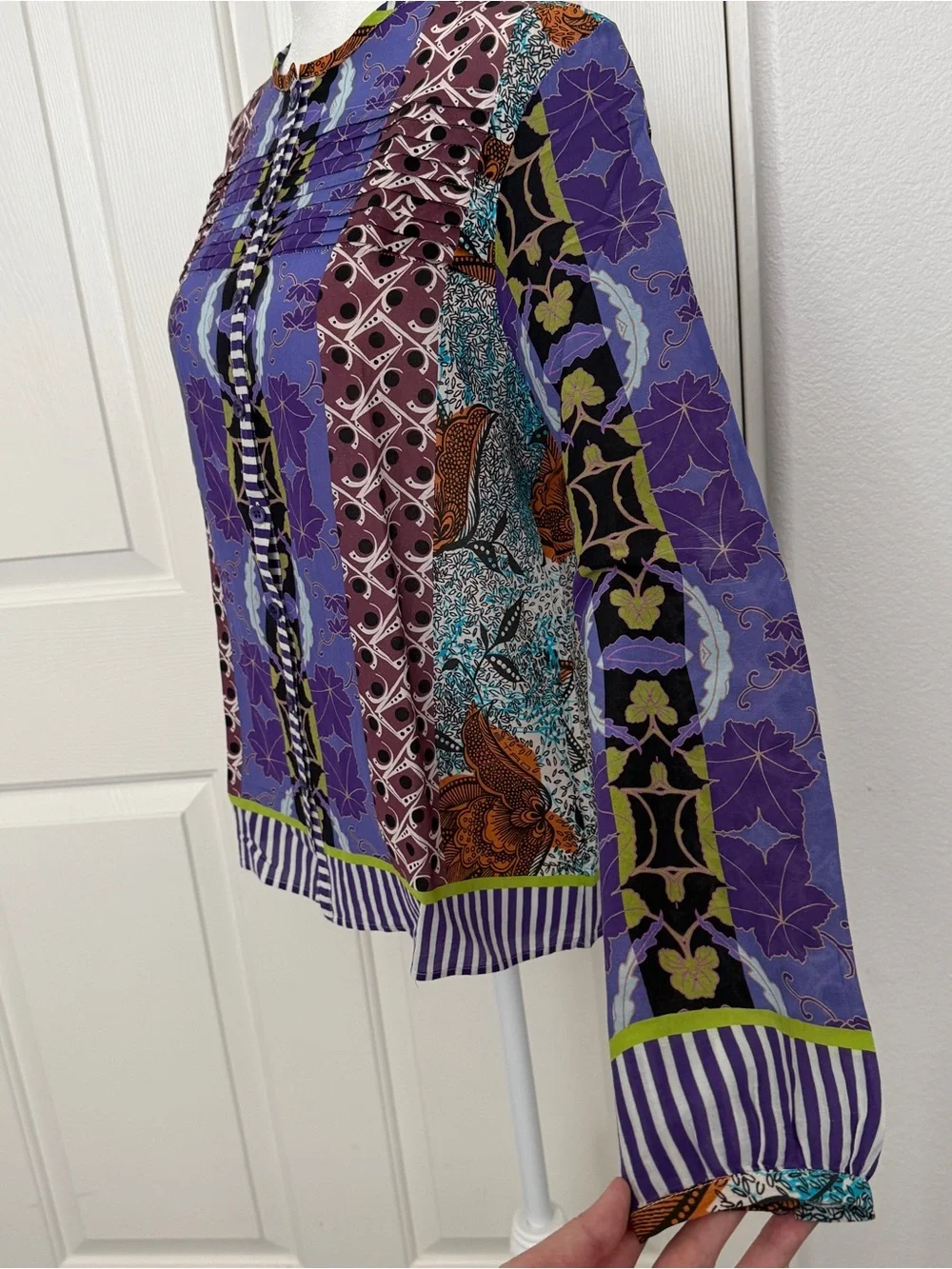 Etro Purple Multicolor Printed Long Sleeve Blouse - Picture 3 of 9